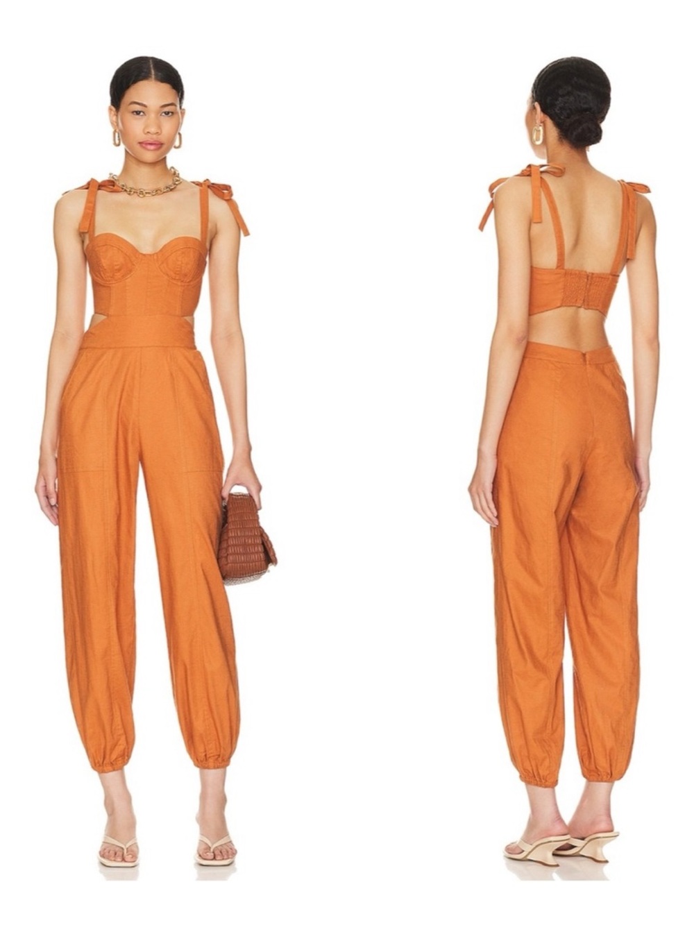 Tularosa Kylo Jumpsuit Burnt Orange Bustier Cutout Romper. Revolve. Small